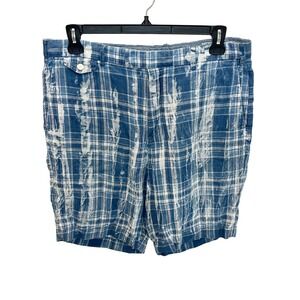 Polo Ralph Lauren Linen Shorts Blue Plaid India Madras Classic Fit 9" - Size 35